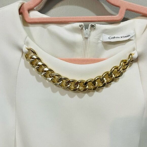 Calvin Klein white gold embellished sleeveless sheath dress size 4 - Picture 8 of 12